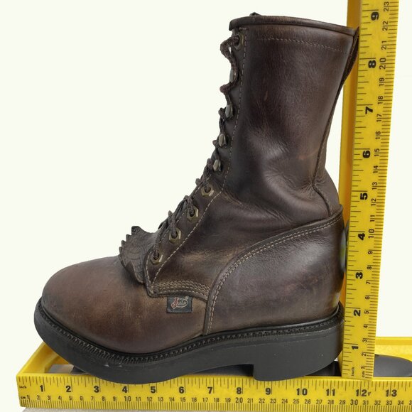 Justin Boots Leather Kiltie Roper Work Biker Western Cowboy Combat Men's 8 D - Picture 10 of 16